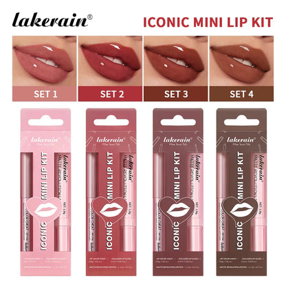 lakerain 3pcs mini matte lipstick+lip gloss+lip liner set precise outline three-dimensional lip plumping lipstick set