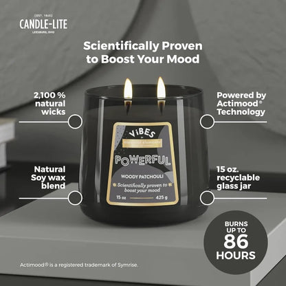 CandleLite Vibes Woody Patchouli MoodEnhancing Scented Candles 15 oz Jar for Home Ambiance Aromatherapy Relaxation HandPoured i
