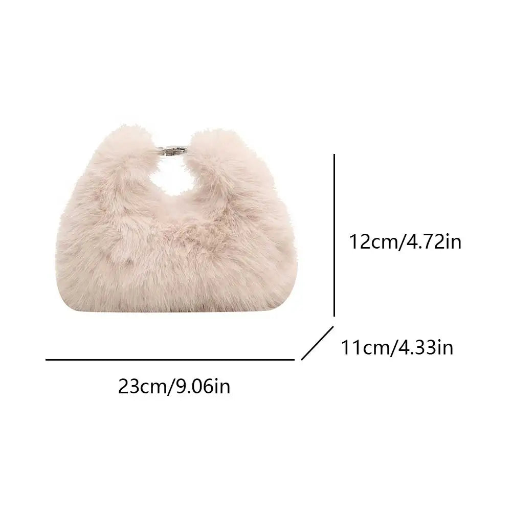 Women Faux Fur Shoulder Bag Adjustable Strap Fluffy Crossbody Bag Solid Color Handbag Hobo Bag for Travel Party
