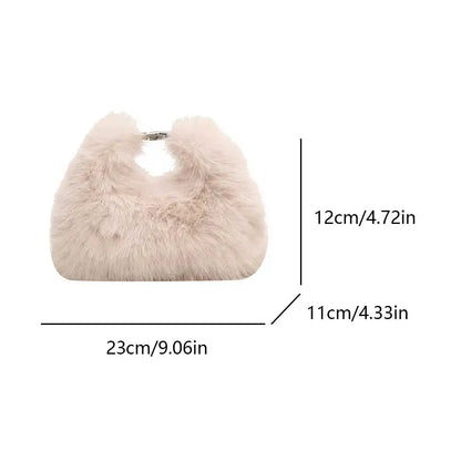 Women Faux Fur Shoulder Bag Adjustable Strap Fluffy Crossbody Bag Solid Color Handbag Hobo Bag for Travel Party