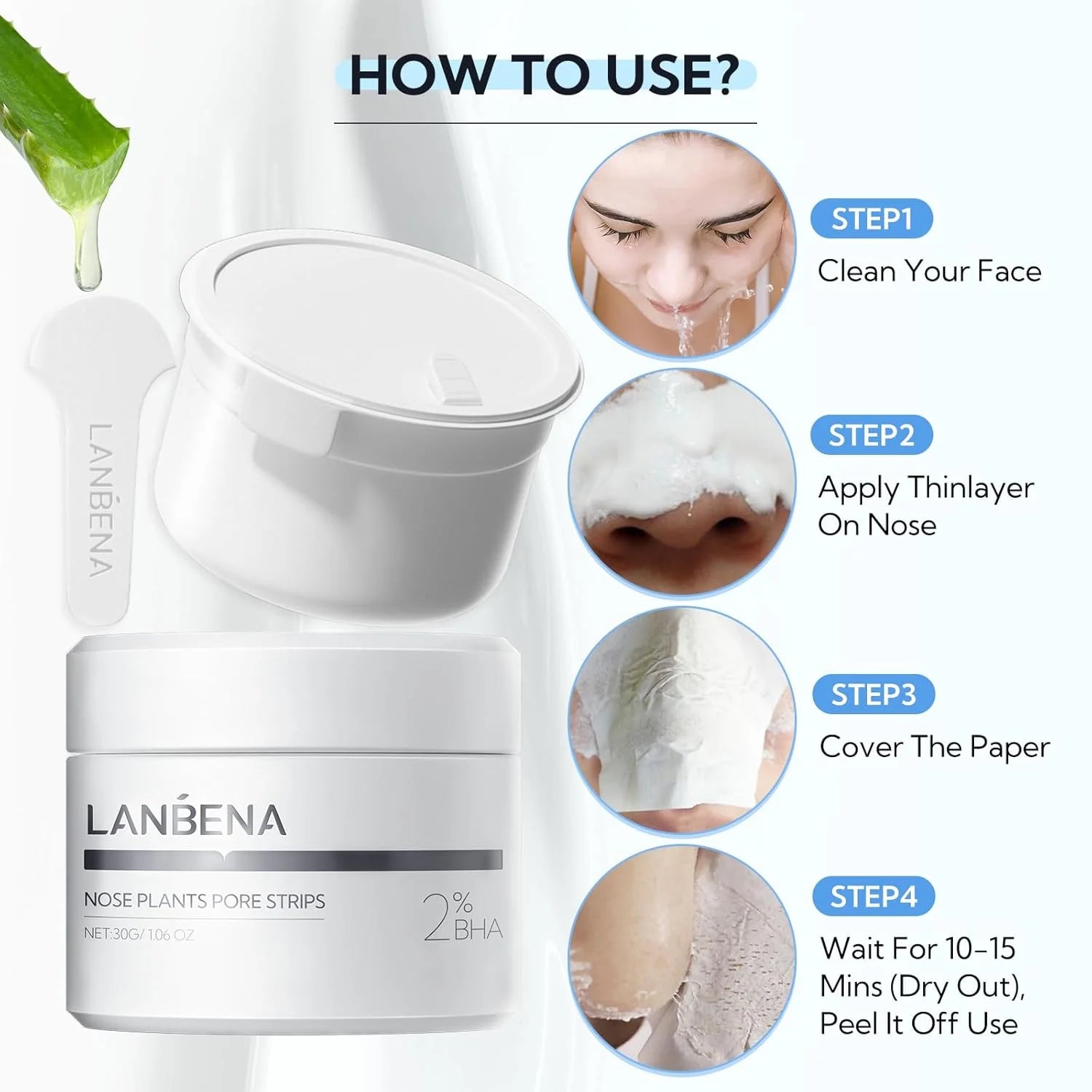 LANBENA Blackhead Remover Pore Cleaner Nose Strips With 60Pcs Paper For All Skin Stype Nose Mask