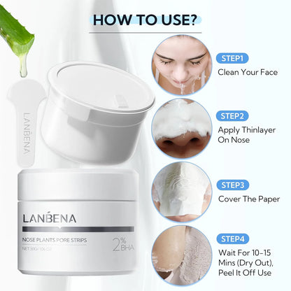 LANBENA Blackhead Remover Pore Cleaner Nose Strips With 60Pcs Paper For All Skin Stype Nose Mask
