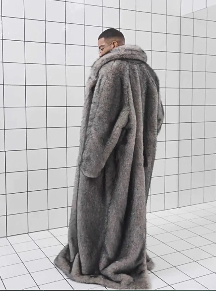New men's fur coat, fox fur lapels, long trendy overcoat, winter windproof and warm trench coat, large size | Kimlud...
