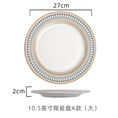 European Ceramic Steak Plates Household Tableware Golden Bead Ceramic Plates Western Food Plate Banquet Dessert Plates Kitchen