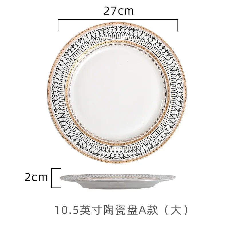 European Ceramic Steak Plates Household Tableware Golden Bead Ceramic Plates Western Food Plate Banquet Dessert Plates Kitchen