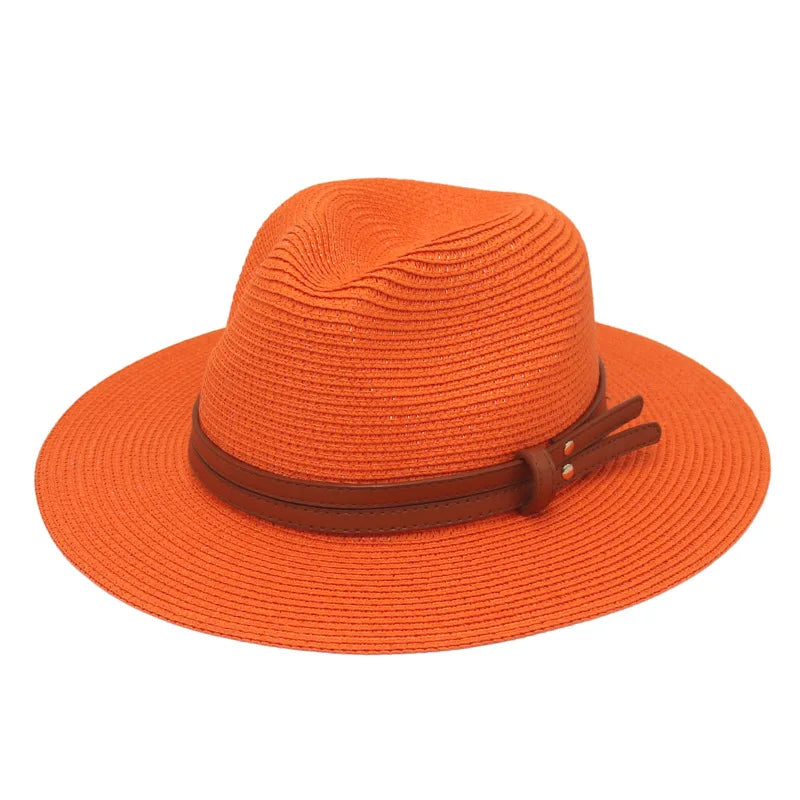 Summer Straw Sun Hat Panama Hats Grass Knitted Gift Hat Breathable Leisure Jazz Hat European American Style Straw Hat Beach Caps - Kimlud