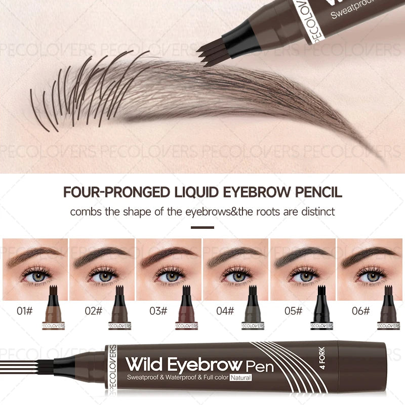 Four-Head Eyebrow Pen - Long-Lasting Brow Pencil, Waterproof For Daily Makeup, Brown And Dark Brown, Eye Cosmetic
