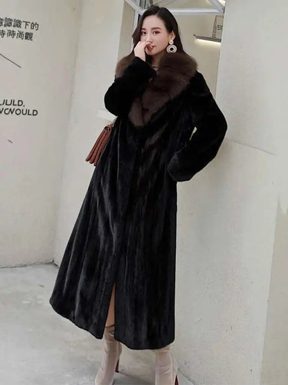 DEAT Fashion Women's Imitation Mink Fur Coat Fur Collar Loose Long Sleeves Thick Warm Overcoat Winter 2024 New tide 7AB6171