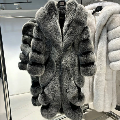 YOLOAgain 2025 Winter Warm Luxury Real Fox Fur Coat Women Pink Fox Fur Jacket Long