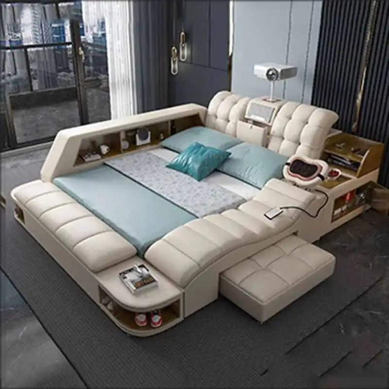 King Simple Double Bed Modern Headrest Storage Sleeping Queen Double Bed Smart Floor Luzko Wielofunkcyjne Furniture For...