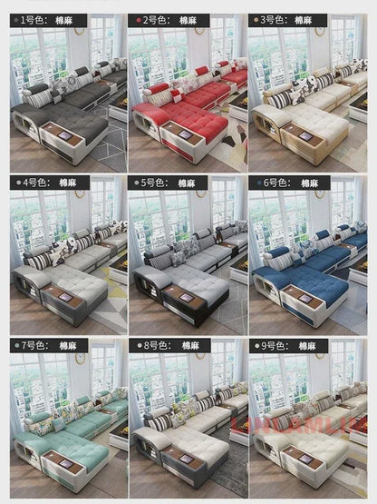 Linlamlim U-Shaped Sectional Fabric Sofa Set - Modern Living Room Furniture with Storage, Built-in Side Table, USB, and...