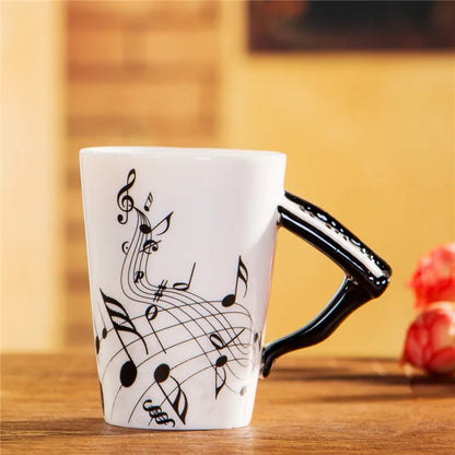 Cups with Handle Novelty Gifts 240ml Creative Music Ceramic Mug Guitar Violin Style Cute Coffee Tea Milk Stave Mugs |...