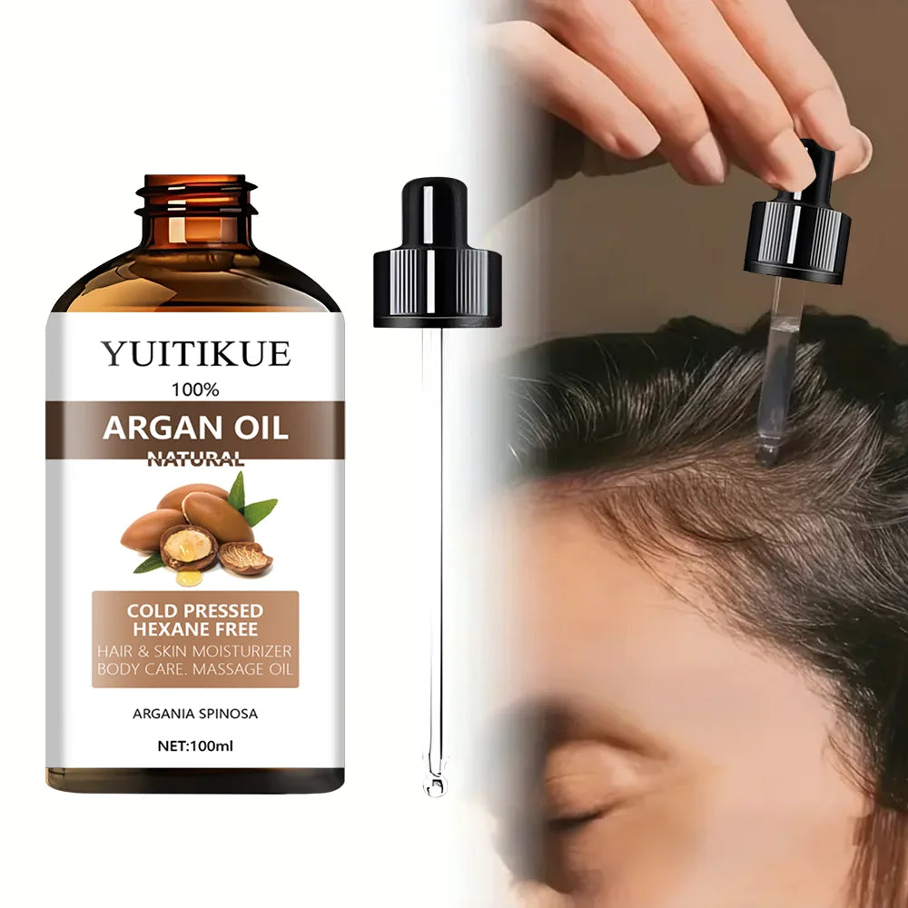 100% Moroccan Argan Oil Serum - Suitable for Hair, Skin, and Body, Enhances Shine and Softness, Multipurpose Moisturizer - Kimlud