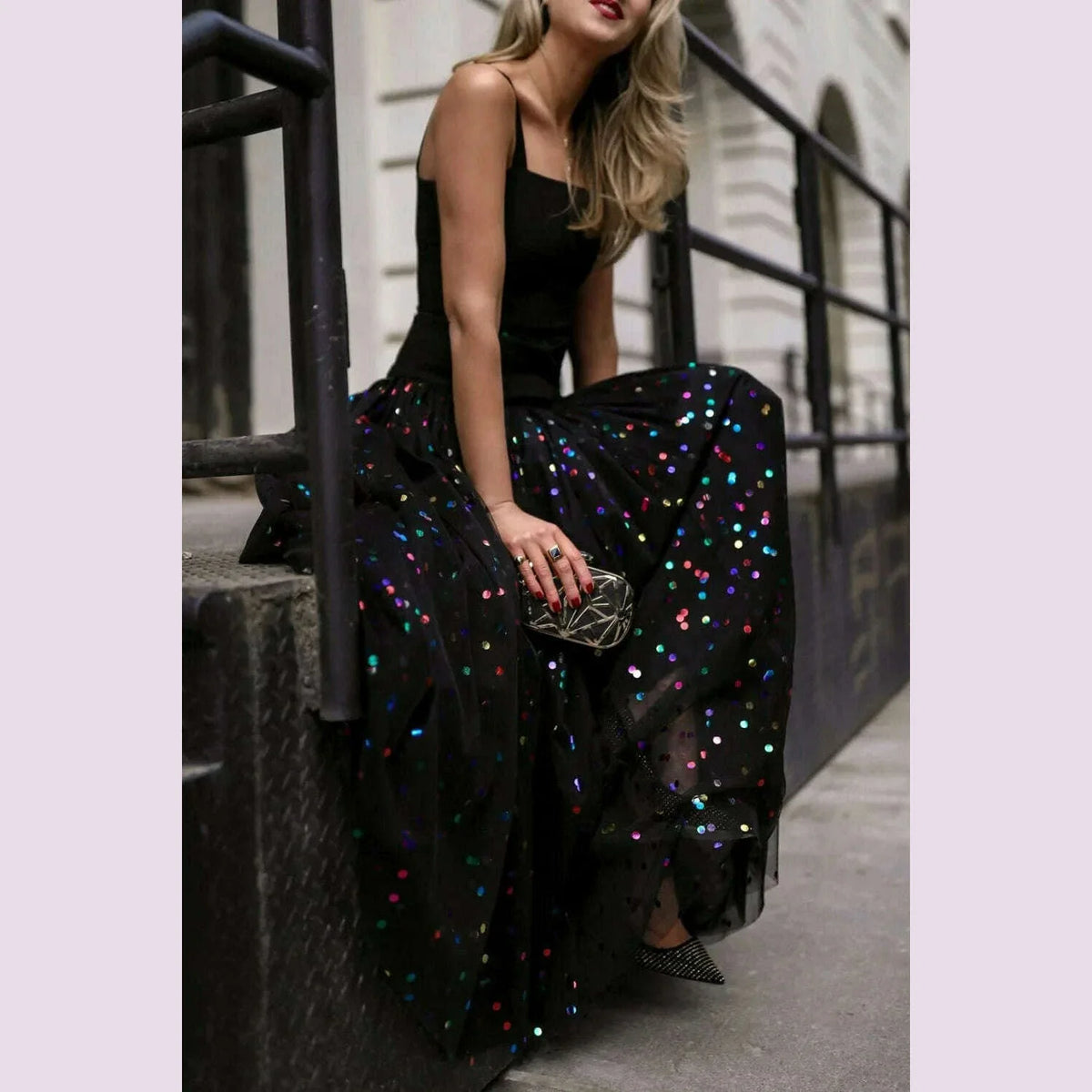 Sequin Mesh High Waist Skirt Plus Size Pleated A-Line High Street Elegant Wedding Guest Sweet Skirts 2024