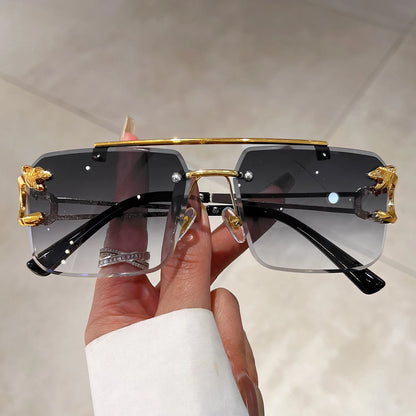 KAMMPT Vintage Rimless Sunglasses Men Women Fashion Oversized Square Shades Eyewear New Double Bridge Gradient UV400 Sun...