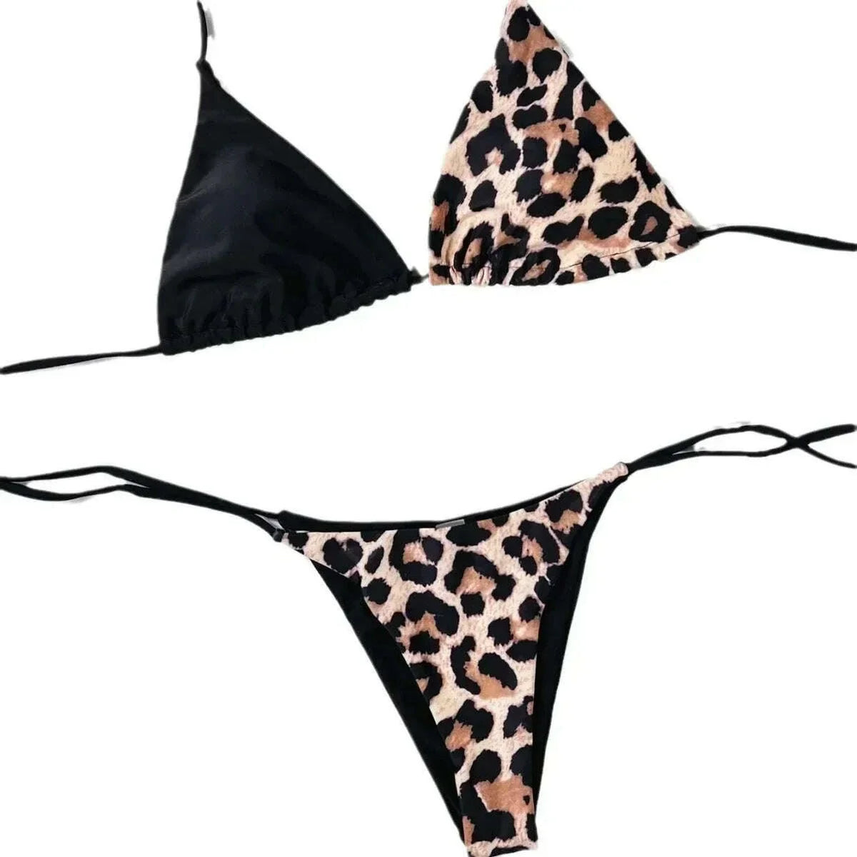 New Split Women's Swimsuit Leopard Print Sexy Halter Suspender Bikini Triangle Bag Bikini