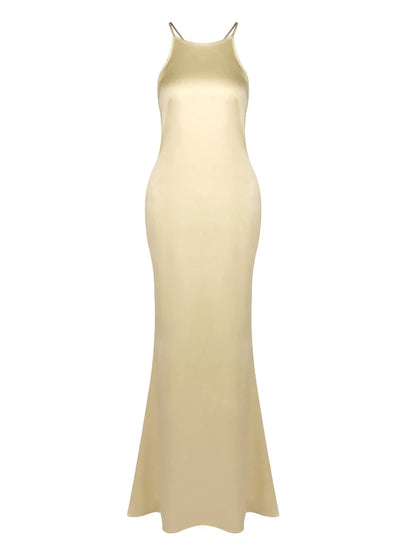 Sexy Halter Neck Straps Backless Diamonds Buckle Long Dress Women Black Sleeveless Slim Elegant Celebrity Evening Party Gowns