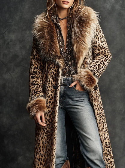 Daily Brown Turndown Collar Long Sleeve Contrast Vintage Faux Fur Coat | Kimlud Premium Shirt