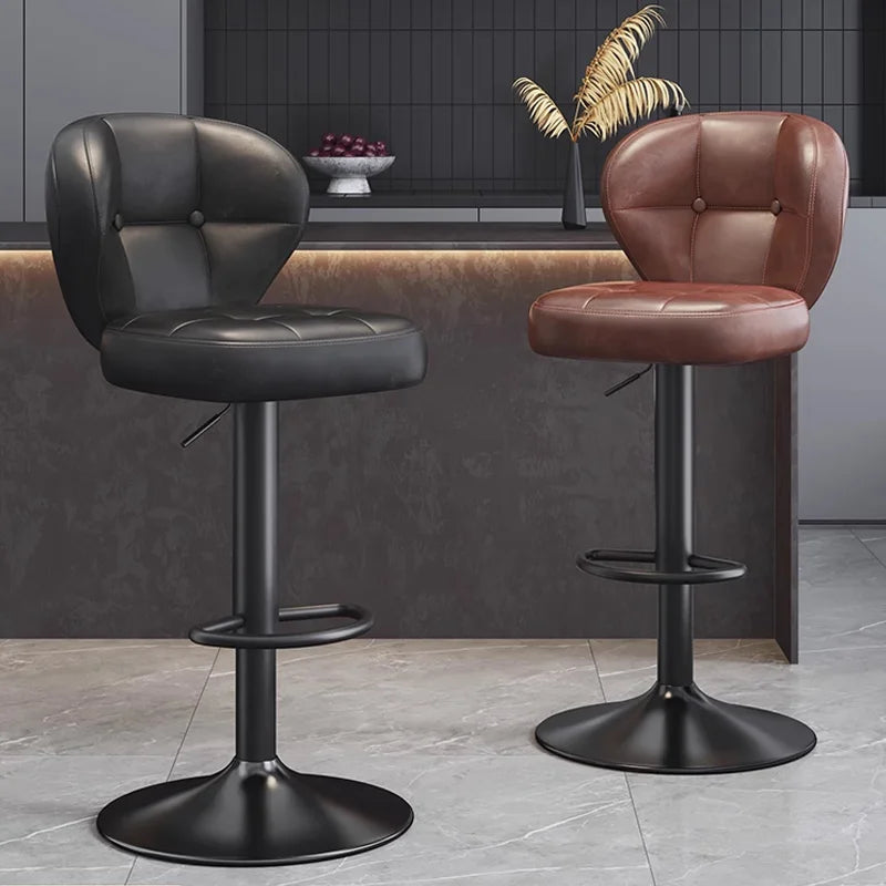 Leather Luxury Designer Bar Stools Minimalist Nordic Counter Gaming Bar Chairs With Back Comfortable Cadeira Trendy Furniture - Kimlud