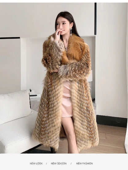 Lady Clothes Long Real Fur Coat Women Natural Silver Fox Autumn Warm Female Fox Parkas high Quality Outwear