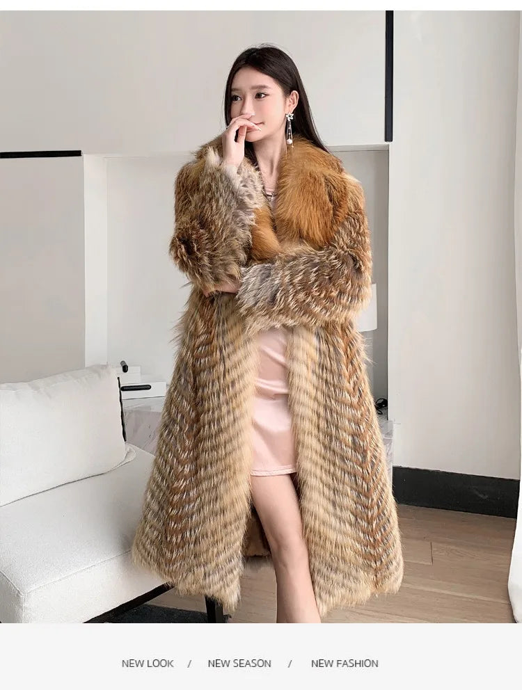 Lady Clothes Long Real Fur Coat Women Natural Silver Fox Autumn Warm Female Fox Parkas high Quality Outwear