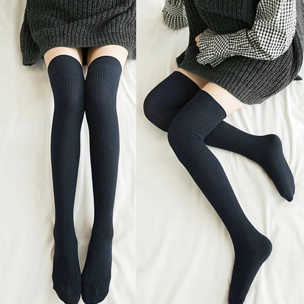 Women's Winter High Stockings Warm over Knee Soft Wool Stockings Cotton Striped Long Socks Thigh Stocking Lolita Thick Warm Sock - Kimlud