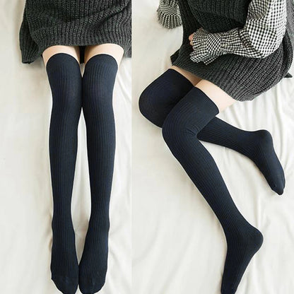 Women's Winter High Stockings Warm over Knee Soft Wool Stockings Cotton Striped Long Socks Thigh Stocking Lolita Thick Warm Sock - Kimlud