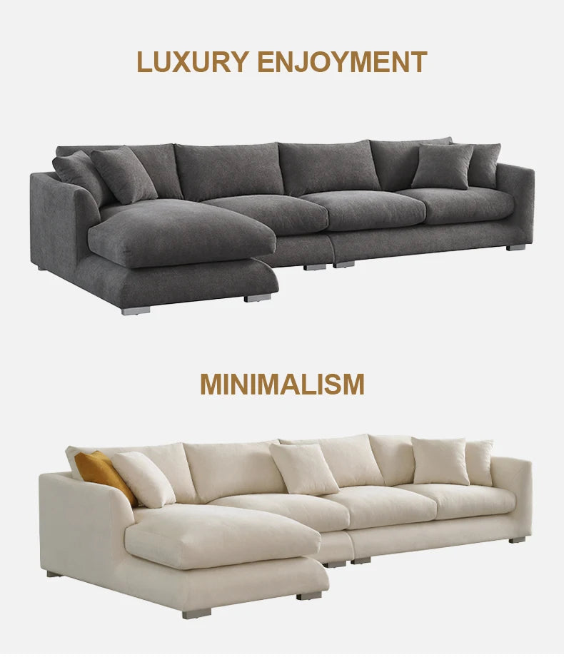Cloud Down Filled Chaise Sofa Living Room Sofa L-shaped Recliner Sofa Comfortable Cloud Sofa Linen Sofa Removable...
