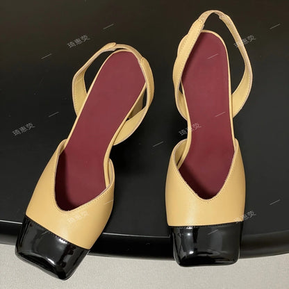 2026 Spring New Genuine Leather Thick Heel Patchwork Slingback Sandals Blank With Temperament Commuting Shoes Pumps - Kimlud
