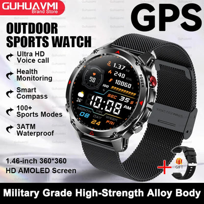 2025 New Outdoor Sport Smart Watch Men HD AMOLED Screen  Six Star GPS Positioning Heart Rate Bluetooth Call IP69/5ATM SmartWatch