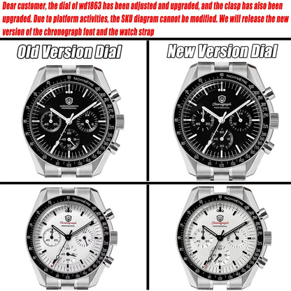 Watchdives WD1863 Quartz Watch VK63 Chronograph Movement Bubble Sapphire Crystal 10Bar Waterproof Luminous 39mm Vintage Watches