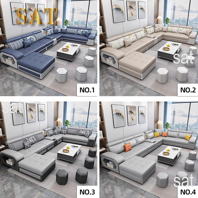 #For Modern Multifunctional U-Shaped Sofa Set Living Room Furniture Corner Sofa with Speakers 7 Seater Fabric Sofa Set*...