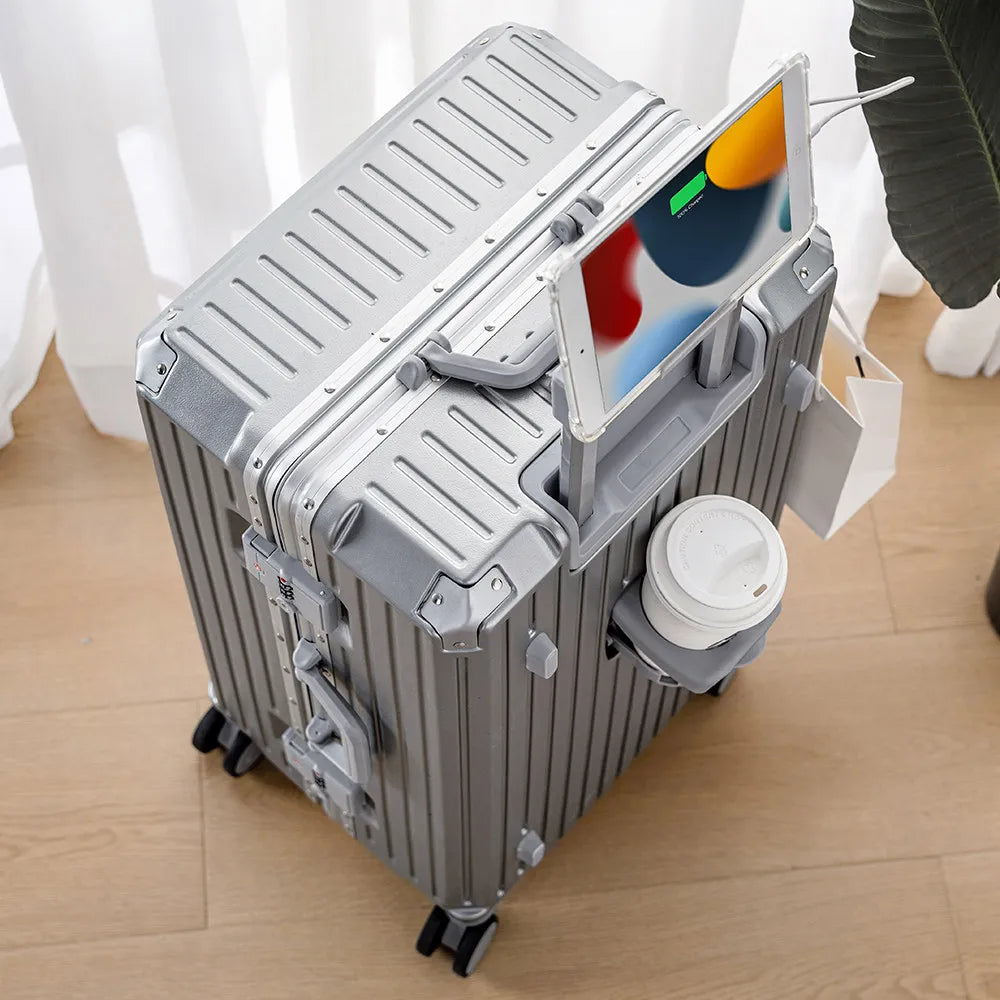 30/32-inch Large Size Luggage Multifunctional Cup Holder and Mobile Phone Holder Aluminium Framed Travel Suitcases Trip Cabin - Kimlud