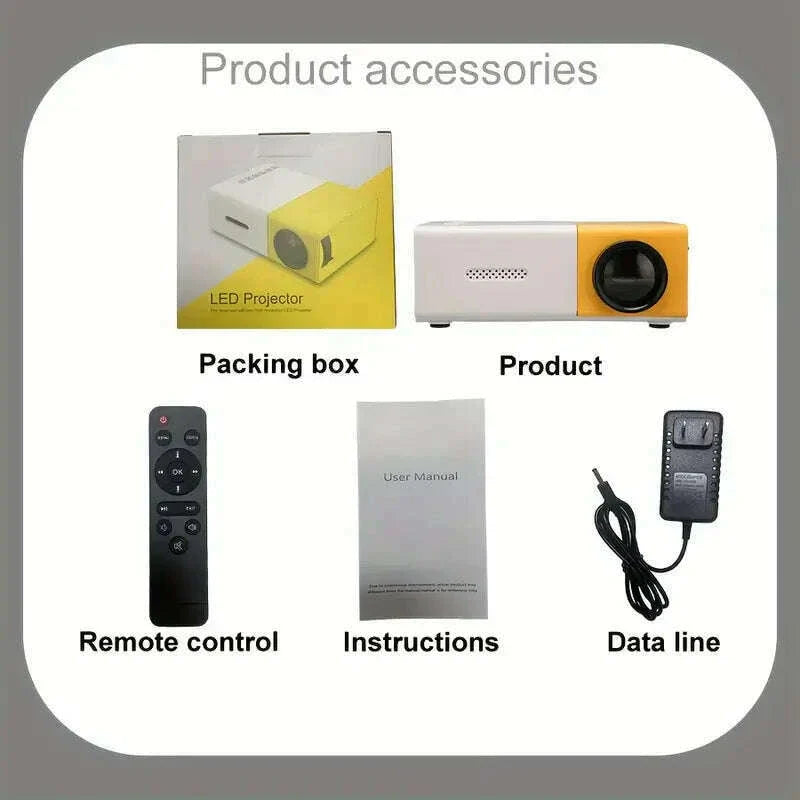 Mini projector 72 - inch screen LED lamp life 30000 hours, support hd, compatible with Android/IOS/Windows/HDTV/USB