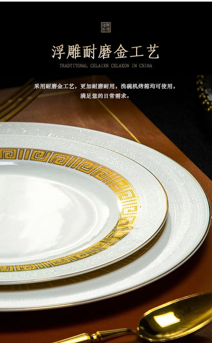 Fine Bone China Dinnerware Sets Home Kitchen Luxury Guests Wedding Tableware Set Gold Plates Jogo De Jantar Dinnerware Sets