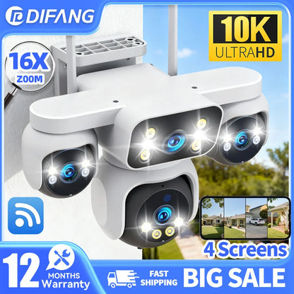 DiFang 20MP 10K 16X Zoom 4 Screens WiFi IP Camera Wireless Outdoor 4 Lens PTZ Human Auto Tracking Surveillance Cameras