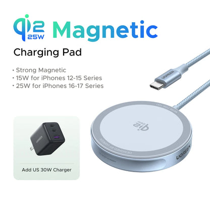 UGREEN Magflow Qi2 25W Wireless Charger For iPhone 17 16 Pro Max Fast Charging Qi2 Certified Magsafe Phone Charging Pad