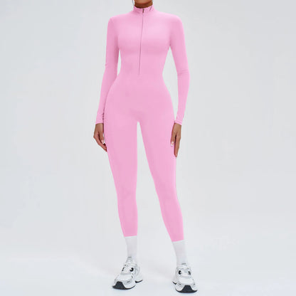 Yoga Jumpsuit Women Seamless Sports Zipper Jumpsuit Set Gym Long Sleeve Fitness Suit Elastic Gym Workout Bodysuit Athletic Wear - Kimlud