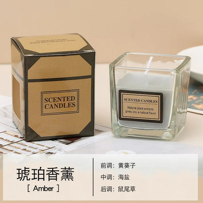Candy Color Fragrance Candle Fragrance Environment Glass Square Cup Bedroom Household Decoration Small and Fresh