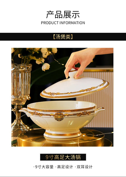 European Gold Luxury Tableware Designer Wedding Party Fine Bone China Dinnerware Sets Christmas Restaurant Vaisselle Dishes