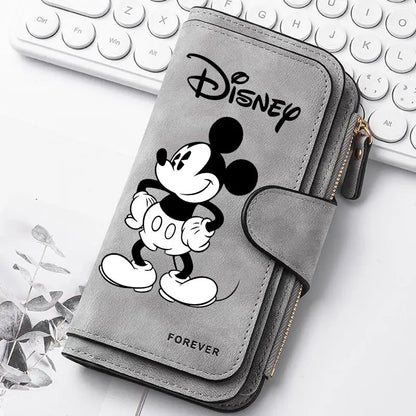  Mickey Minnie Lady Long Zip Wallet Buckle Tote Bag Coin Purse Soft PU Leather Multi-functional Card Holder Casual Daily