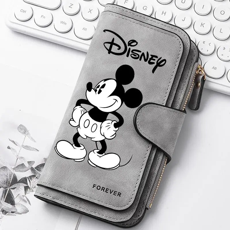  Mickey Minnie Lady Long Zip Wallet Buckle Tote Bag Coin Purse Soft PU Leather Multi-functional Card Holder Casual Daily