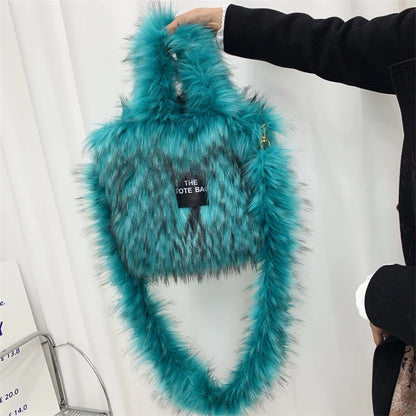 Luxury Designer The Tote Bags for Women Furry Leather Branded Fur Shoulder Bags Female Large Crossbody Handbags