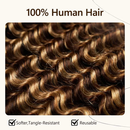 #4/27 Highlight Colored Deep Wave Feather Crochet Human Hair Pre Separated Reusable Brazilian Raw Crochet Hair Invisible...