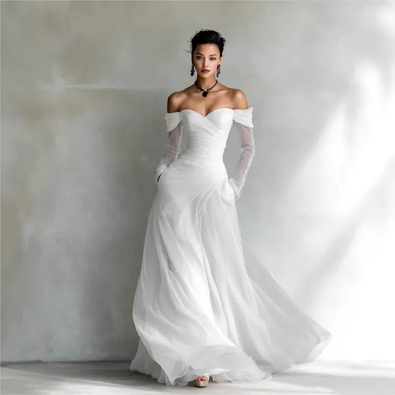 New Women's Sexy Strapless Net Silk Long Sleeved Party Dresses Spring Summer Fashion V Neck Elegant Ladies Formal Long...