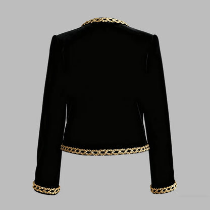 Modigirl Woman Fall Winter Gold Embroidered Jackets 2025 New Velvet Long Sleeve Round Neck Button Christmas Holiday Ladies Coat