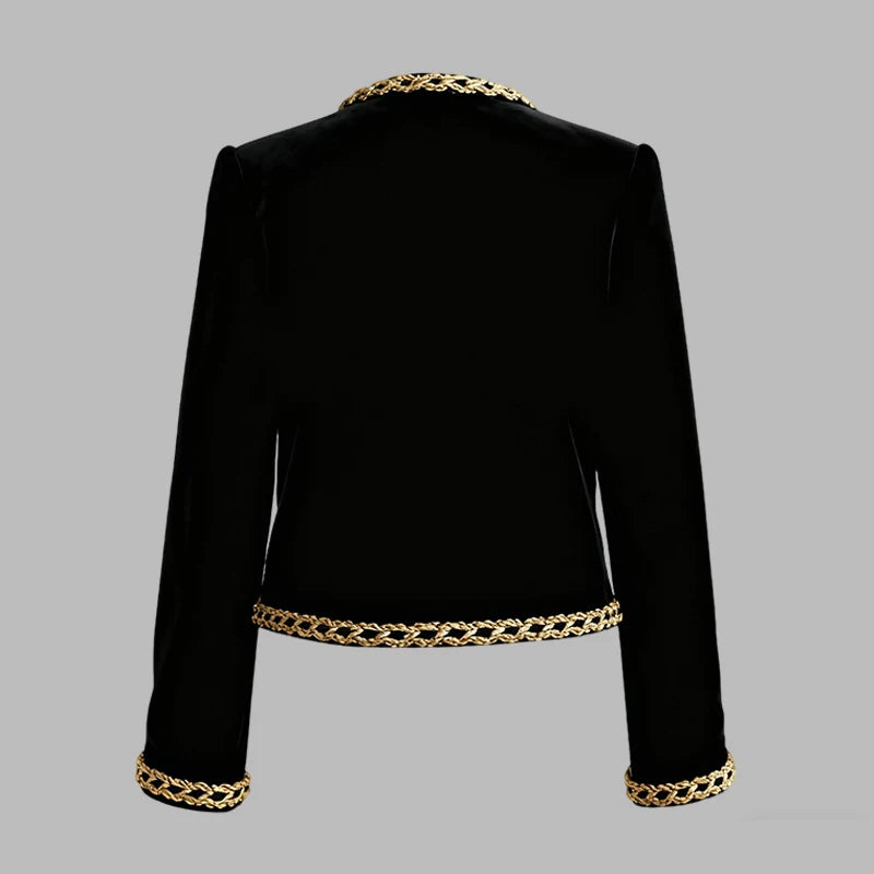 Modigirl Woman Fall Winter Gold Embroidered Jackets 2025 New Velvet Long Sleeve Round Neck Button Christmas Holiday Ladies Coat