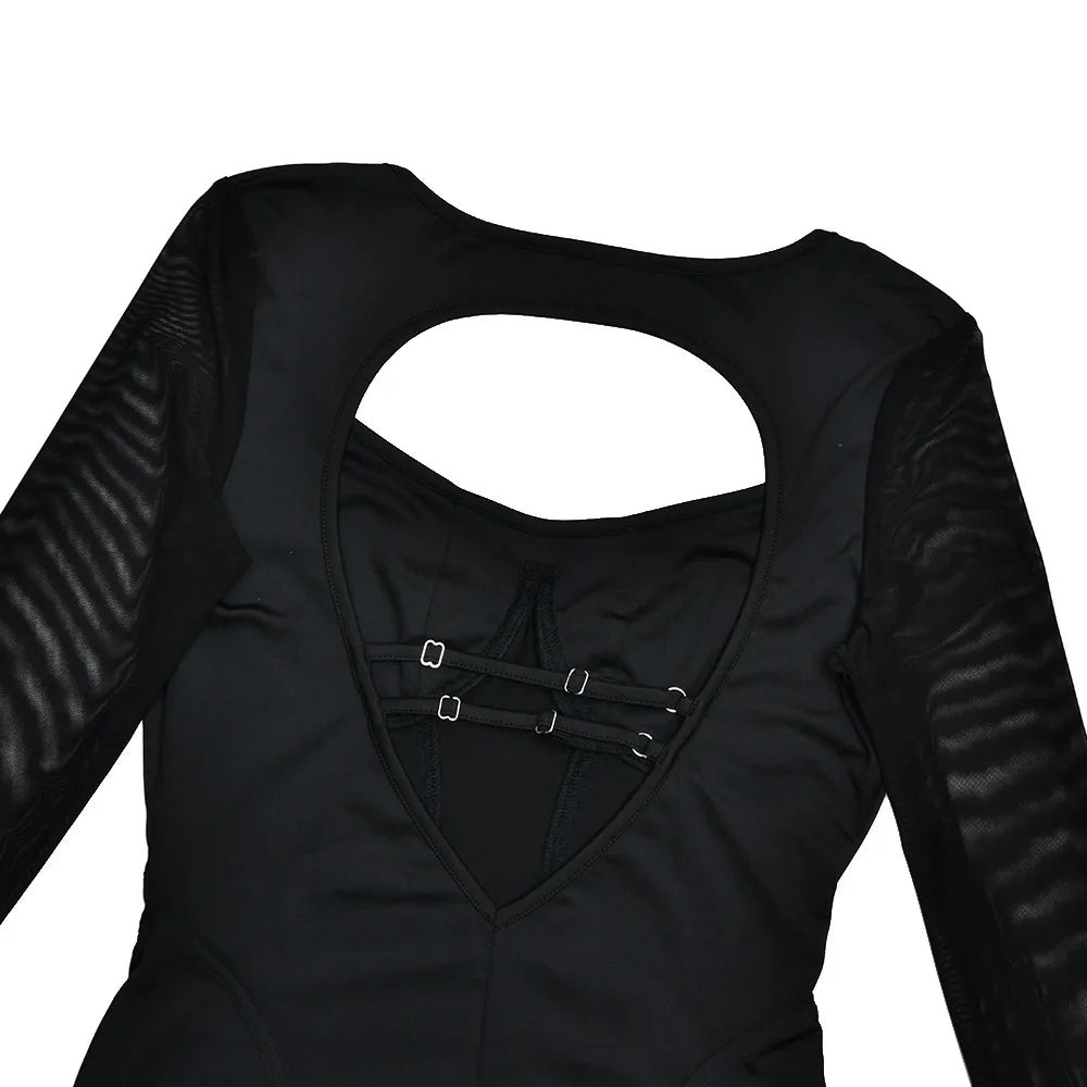 New Sexy Tights Jumpsuit Women Slim Stretchy Sexy Backless Pancil Pants Rompers Long Sleeve Streetwear Spring Autumn 64037 - Kimlud