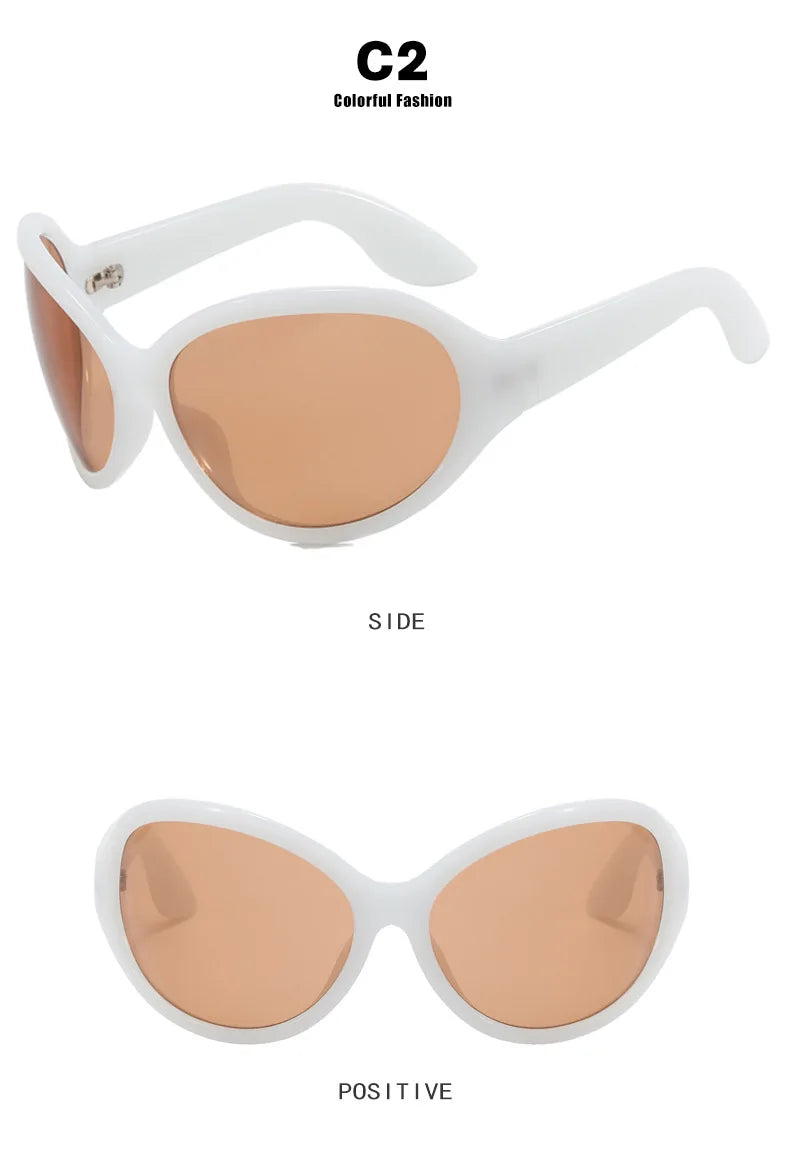 Punk Oversized Oval Frame Trendy Cycling Women's Sunglasses New Luxury Design Men Sunglass Drive Sports Windproof Goggles UV400 - Kimlud