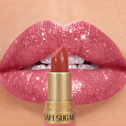 Diamond Pink Lipstick Chocolate Brown Metallic Glitter Lipstick Long-Lasting Waterproof Shimmer Pearl Sparkling Lip Gloss Makeup - Kimlud